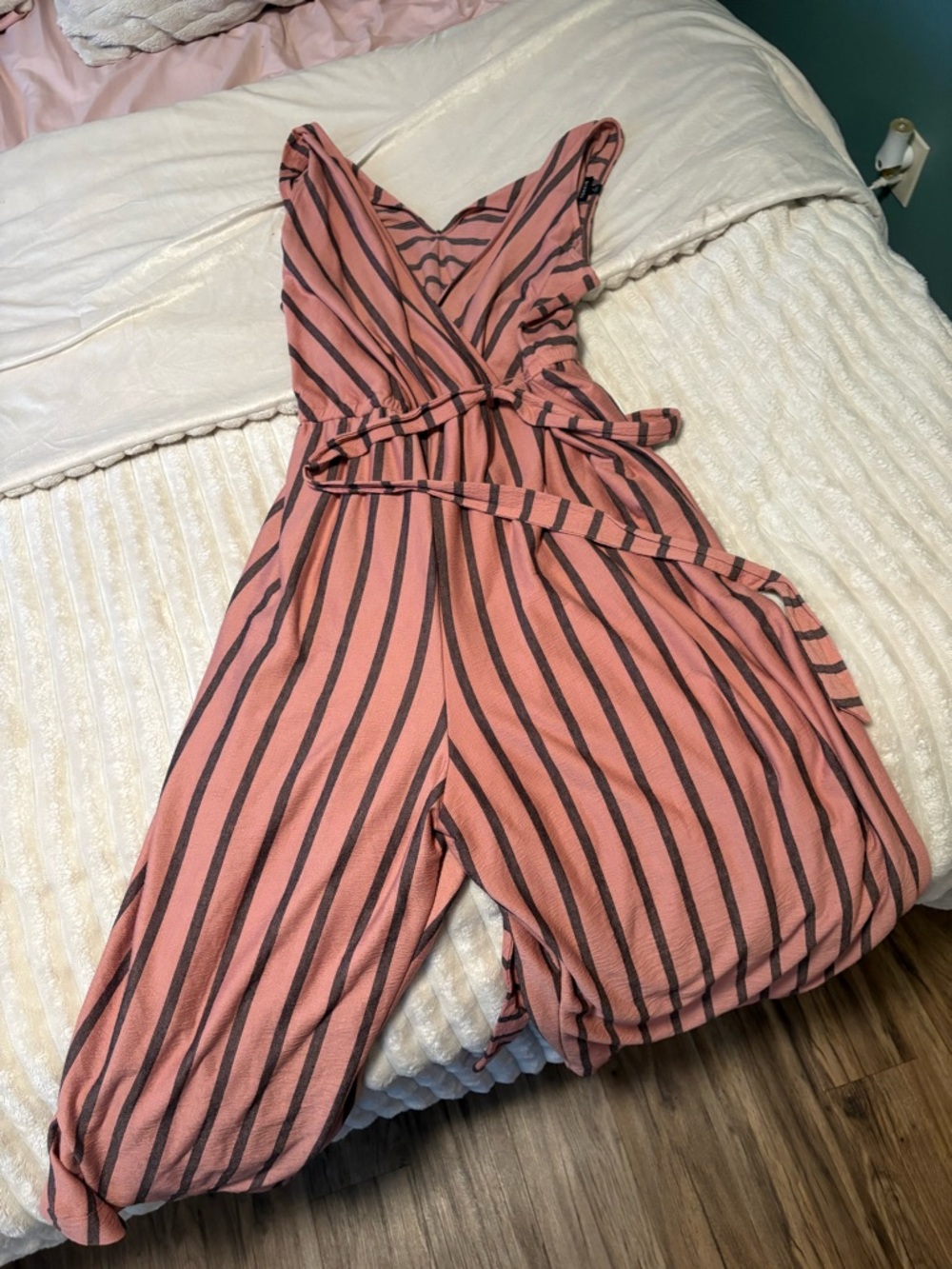 torrid Pink and Black Striped Wrap Jumpsuit